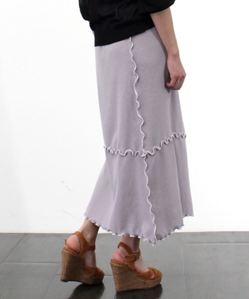 STYLEBLOCK（スタイルブロック）の「変形リブメローロングスカート（スカート・レディース・モカ/ラベンダー/ブラック/オフホワイト/オリーブ・M）」の8枚目の写真