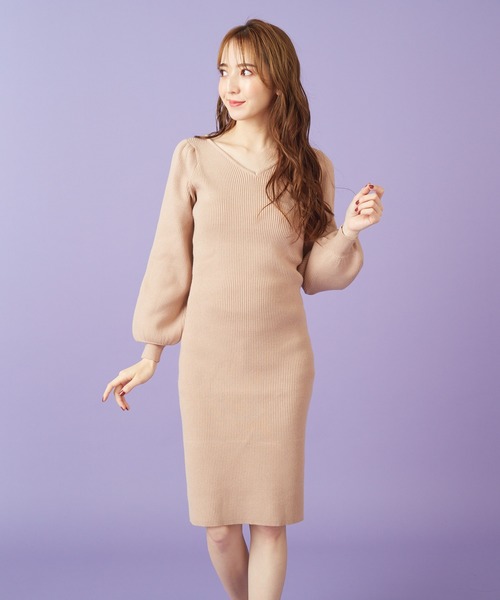 セール Miia ミーア のファッション 低身長向け 高身長向けサイズ対応 Zozo限定カラー サイズ パフスリーブニットタイトワンピース ワンピース 丈が選べる