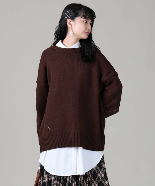 RAG MACHINE（ラグマシーン）の「【RAG MACHINE】アイレットビッグニット（ニット/セーター・レディース・ベージュ/ブラウン/ピンク・M/L）」の5枚目の写真