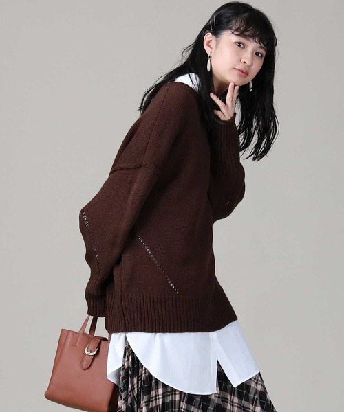 RAG MACHINE（ラグマシーン）の「【RAG MACHINE】アイレットビッグニット（ニット/セーター・レディース・ベージュ/ブラウン/ピンク・M/L）」の6枚目の写真