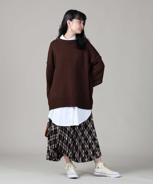 RAG MACHINE（ラグマシーン）の「【RAG MACHINE】アイレットビッグニット（ニット/セーター・レディース・ベージュ/ブラウン/ピンク・M/L）」の9枚目の写真