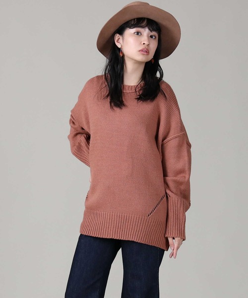 RAG MACHINE（ラグマシーン）の「【RAG MACHINE】アイレットビッグニット（ニット/セーター・レディース・ベージュ/ブラウン/ピンク・M/L）」の14枚目の写真