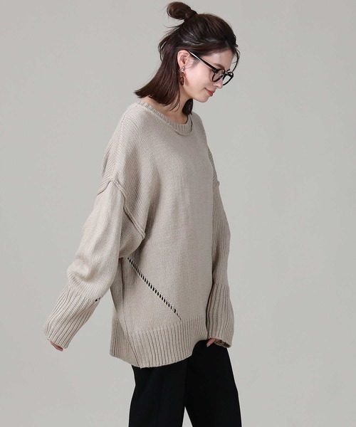 RAG MACHINE（ラグマシーン）の「【RAG MACHINE】アイレットビッグニット（ニット/セーター・レディース・ベージュ/ブラウン/ピンク・M/L）」の10枚目の写真