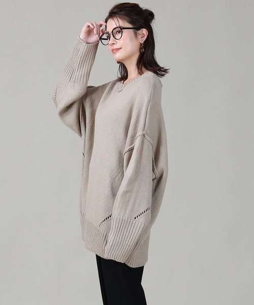 RAG MACHINE（ラグマシーン）の「【RAG MACHINE】アイレットビッグニット（ニット/セーター・レディース・ベージュ/ブラウン/ピンク・M/L）」の11枚目の写真