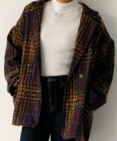 チェックショートコート