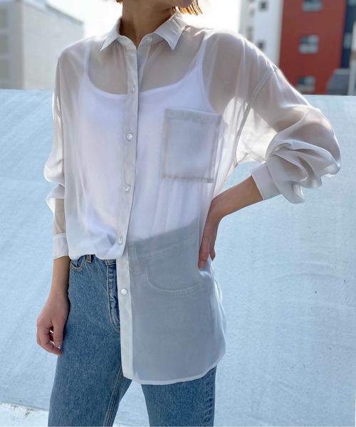 PICCIN（ピッチン）の「シアー透けシャツ（シャツ/ブラウス・レディース・ライトグレー/ピンク・M）」の2枚目の写真