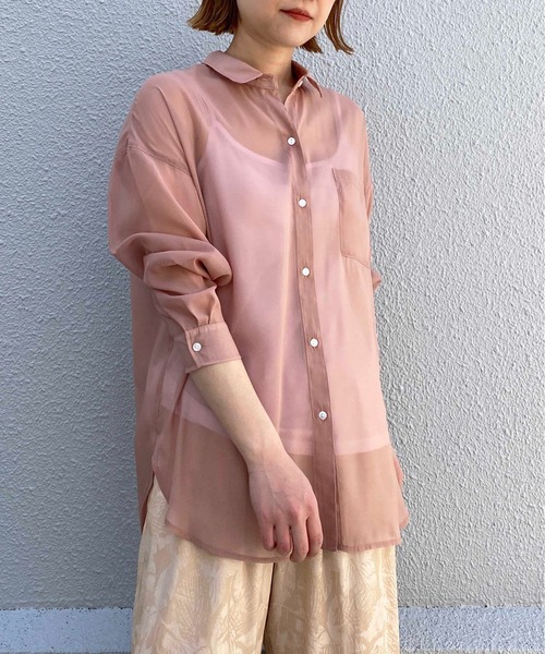 PICCIN（ピッチン）の「シアー透けシャツ（シャツ/ブラウス・レディース・ライトグレー/ピンク・M）」の4枚目の写真
