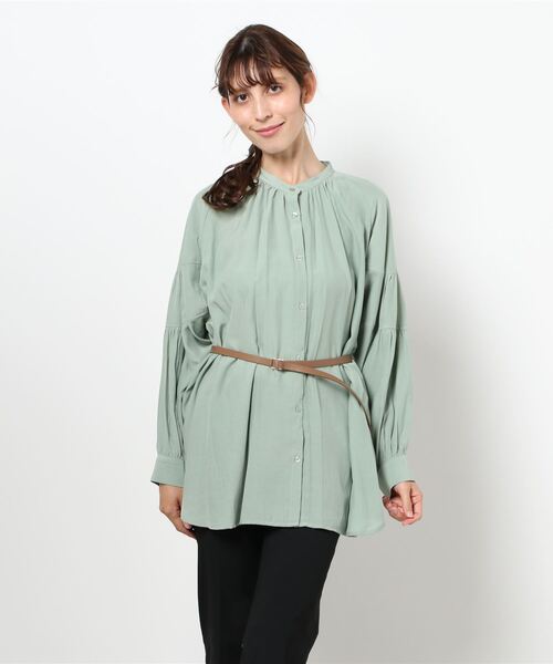 INTERPLANET（インタープラネット）の「バンドカラーティアードスリーブブラウス＋ベルト付（シャツ/ブラウス・レディース・オフホワイト/ミント/ブラック・FREE）」の21枚目の写真
