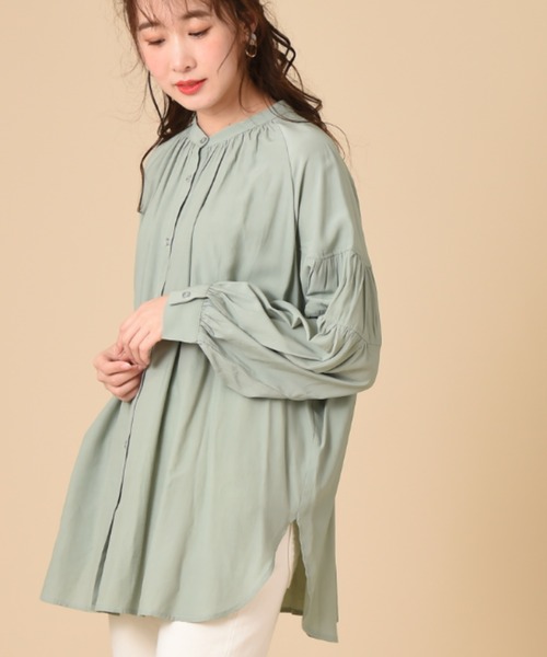 INTERPLANET（インタープラネット）の「バンドカラーティアードスリーブブラウス＋ベルト付（シャツ/ブラウス・レディース・オフホワイト/ミント/ブラック・FREE）」の7枚目の写真