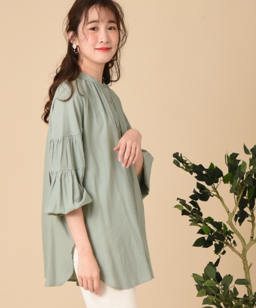 INTERPLANET（インタープラネット）の「バンドカラーティアードスリーブブラウス＋ベルト付（シャツ/ブラウス・レディース・オフホワイト/ミント/ブラック・FREE）」の8枚目の写真