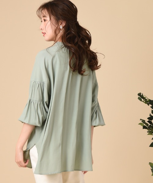 INTERPLANET（インタープラネット）の「バンドカラーティアードスリーブブラウス＋ベルト付（シャツ/ブラウス・レディース・オフホワイト/ミント/ブラック・FREE）」の9枚目の写真