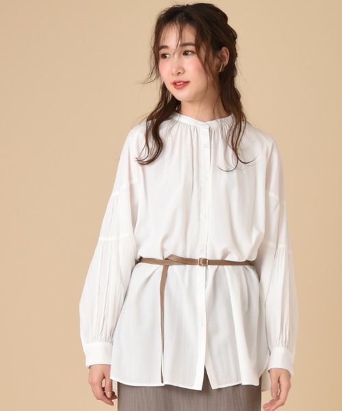 INTERPLANET（インタープラネット）の「バンドカラーティアードスリーブブラウス＋ベルト付（シャツ/ブラウス・レディース・オフホワイト/ミント/ブラック・FREE）」の13枚目の写真