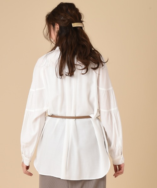 INTERPLANET（インタープラネット）の「バンドカラーティアードスリーブブラウス＋ベルト付（シャツ/ブラウス・レディース・オフホワイト/ミント/ブラック・FREE）」の14枚目の写真