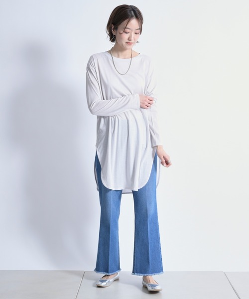 DouDou(ドゥドゥ)の「SS ラウンドヘムチュニックT(Tシャツ/カットソー・レディース・ホワイト/チャコールグレー/ライトベージュ/ライトグリーン・FREE)」の6枚目の写真