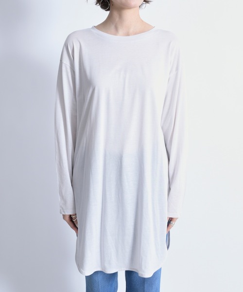 DouDou(ドゥドゥ)の「SS ラウンドヘムチュニックT(Tシャツ/カットソー・レディース・ホワイト/チャコールグレー/ライトベージュ/ライトグリーン・FREE)」の9枚目の写真