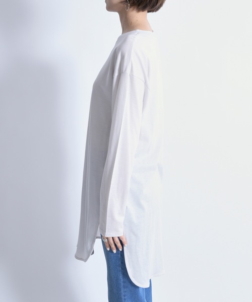DouDou(ドゥドゥ)の「SS ラウンドヘムチュニックT(Tシャツ/カットソー・レディース・ホワイト/チャコールグレー/ライトベージュ/ライトグリーン・FREE)」の10枚目の写真