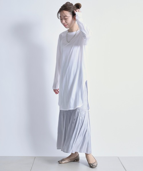 DouDou(ドゥドゥ)の「SS ラウンドヘムチュニックT(Tシャツ/カットソー・レディース・ホワイト/チャコールグレー/ライトベージュ/ライトグリーン・FREE)」の15枚目の写真