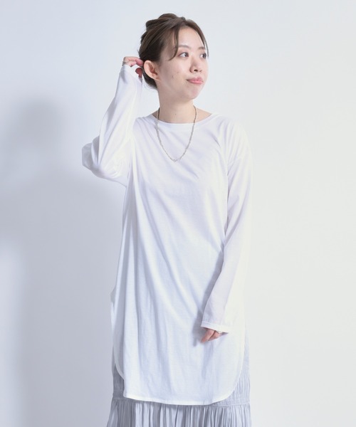 DouDou(ドゥドゥ)の「SS ラウンドヘムチュニックT(Tシャツ/カットソー・レディース・ホワイト/チャコールグレー/ライトベージュ/ライトグリーン・FREE)」の17枚目の写真