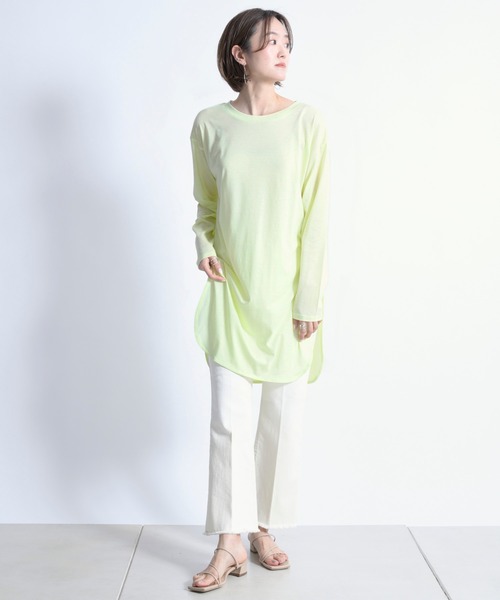 DouDou(ドゥドゥ)の「SS ラウンドヘムチュニックT(Tシャツ/カットソー・レディース・ホワイト/チャコールグレー/ライトベージュ/ライトグリーン・FREE)」の19枚目の写真