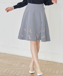 tocco closet | フラワー刺繍入りバックリボンギンガムチェック柄フレアスカート(スカート)