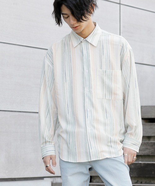 Beno（ビーノ）の「レトロモチーフ グラフィックプリント レギュラーカラー ルーズシャツ（シャツ/ブラウス・メンズ・ホワイト系その他/グレー系その他/ブラウン系その他/グリーン系その他/ブルー系その他/パープル系その他・M/L）」の3枚目の写真