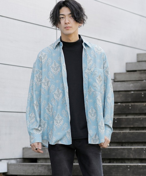 Beno（ビーノ）の「レトロモチーフ グラフィックプリント レギュラーカラー ルーズシャツ（シャツ/ブラウス・メンズ・ホワイト系その他/グレー系その他/ブラウン系その他/グリーン系その他/ブルー系その他/パープル系その他・M/L）」の5枚目の写真