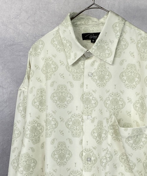 Beno（ビーノ）の「レトロモチーフ グラフィックプリント レギュラーカラー ルーズシャツ（シャツ/ブラウス・メンズ・ホワイト系その他/グレー系その他/ブラウン系その他/グリーン系その他/ブルー系その他/パープル系その他・M/L）」の7枚目の写真