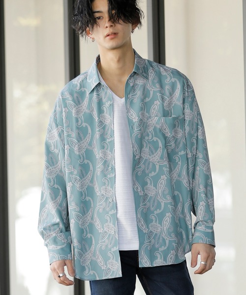 Beno（ビーノ）の「レトロモチーフ グラフィックプリント レギュラーカラー ルーズシャツ（シャツ/ブラウス・メンズ・ホワイト系その他/グレー系その他/ブラウン系その他/グリーン系その他/ブルー系その他/パープル系その他・M/L）」の11枚目の写真