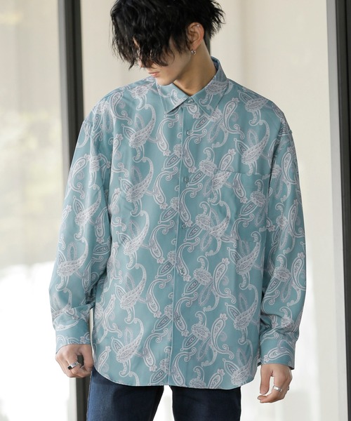 Beno（ビーノ）の「レトロモチーフ グラフィックプリント レギュラーカラー ルーズシャツ（シャツ/ブラウス・メンズ・ホワイト系その他/グレー系その他/ブラウン系その他/グリーン系その他/ブルー系その他/パープル系その他・M/L）」の12枚目の写真