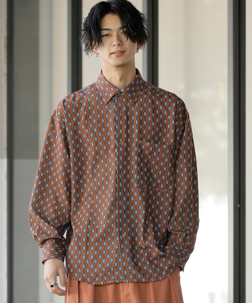 Beno（ビーノ）の「レトロモチーフ グラフィックプリント レギュラーカラー ルーズシャツ（シャツ/ブラウス・メンズ・ホワイト系その他/グレー系その他/ブラウン系その他/グリーン系その他/ブルー系その他/パープル系その他・M/L）」の17枚目の写真