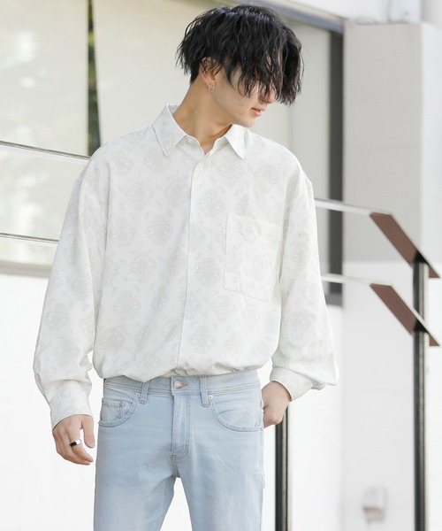 Beno（ビーノ）の「レトロモチーフ グラフィックプリント レギュラーカラー ルーズシャツ（シャツ/ブラウス・メンズ・ホワイト系その他/グレー系その他/ブラウン系その他/グリーン系その他/ブルー系その他/パープル系その他・M/L）」の14枚目の写真