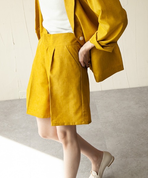 Chillfar（チルファー）の「リネンライクショートパンツ（その他パンツ・レディース・ブラック/オレンジ/グリーン/アイボリー/マスタード/グレイッシュベージュ・FREE）」の5枚目の写真