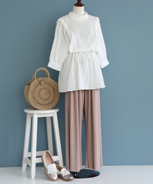 osharewalker（オシャレウォーカー）の「【廃盤】【セルフカット・機能素材】『リブカットソーパンツ』（その他パンツ・レディース・ブラック/モカ/グレイッシュブルー/ライム/ラベンダー・1/2）」の3枚目の写真