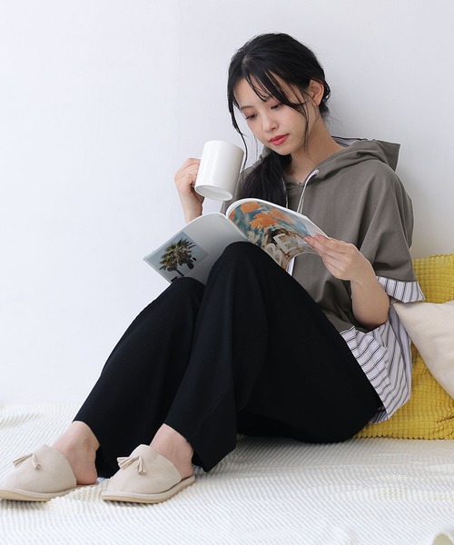 osharewalker（オシャレウォーカー）の「【廃盤】【セルフカット・機能素材】『リブカットソーパンツ』（その他パンツ・レディース・ブラック/モカ/グレイッシュブルー/ライム/ラベンダー・1/2）」の21枚目の写真