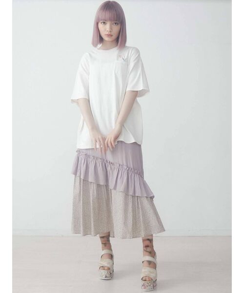 merry jenny（メリージェニー）の「floralティアードフレアスカート（スカート・レディース・ブラック/ベージュ/ラベンダー・FREE）」の6枚目の写真