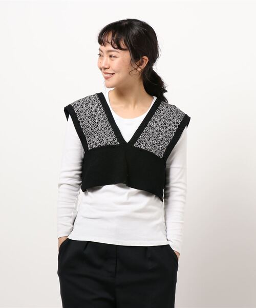 ehka sopo（エヘカソポ）の「ジャカードビスチェ（ベスト・レディース・ベージュ/ブラック/グリーン・ﾌﾘ-）」の10枚目の写真