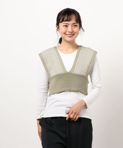 ehka sopo（エヘカソポ）の「ジャカードビスチェ（ベスト・レディース・ベージュ/ブラック/グリーン・ﾌﾘ-）」の8枚目の写真
