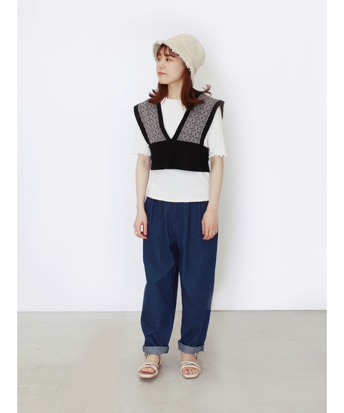 ehka sopo（エヘカソポ）の「ジャカードビスチェ（ベスト・レディース・ベージュ/ブラック/グリーン・ﾌﾘ-）」の7枚目の写真