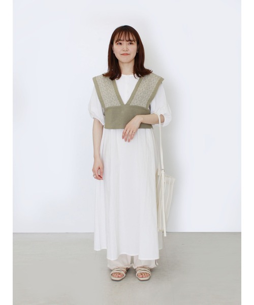 ehka sopo（エヘカソポ）の「ジャカードビスチェ（ベスト・レディース・ベージュ/ブラック/グリーン・ﾌﾘ-）」の6枚目の写真