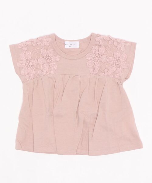 Will Mery(ウイルメリィ)の「袖 レースTシャツ(Tシャツ/カットソー・キッズ・ブラウン/ピンク・100/80/90/120/110/130/95)」の2枚目の写真