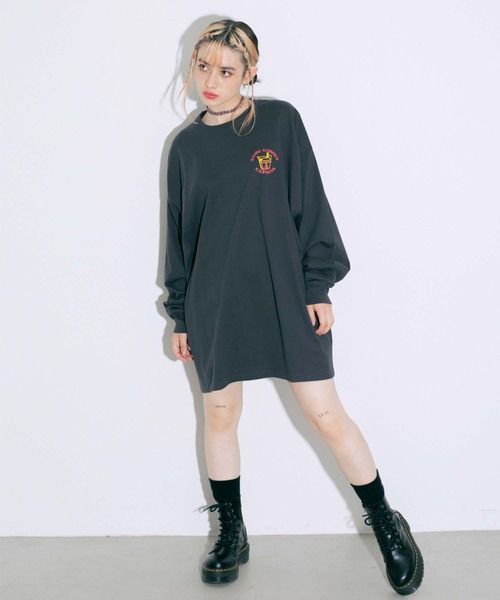 X-girl（エックスガール）の「DELIVERY L/S TEE DRESS（ワンピース・レディース・チャコール/ホワイト/イエロー・S/M）」の5枚目の写真