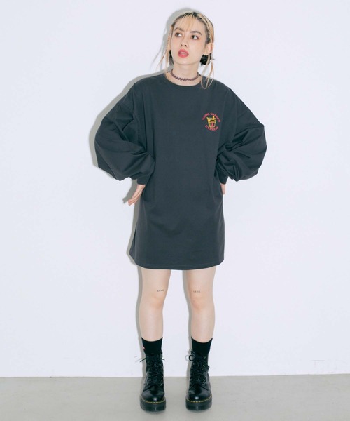 X-girl（エックスガール）の「DELIVERY L/S TEE DRESS（ワンピース・レディース・チャコール/ホワイト/イエロー・S/M）」の13枚目の写真