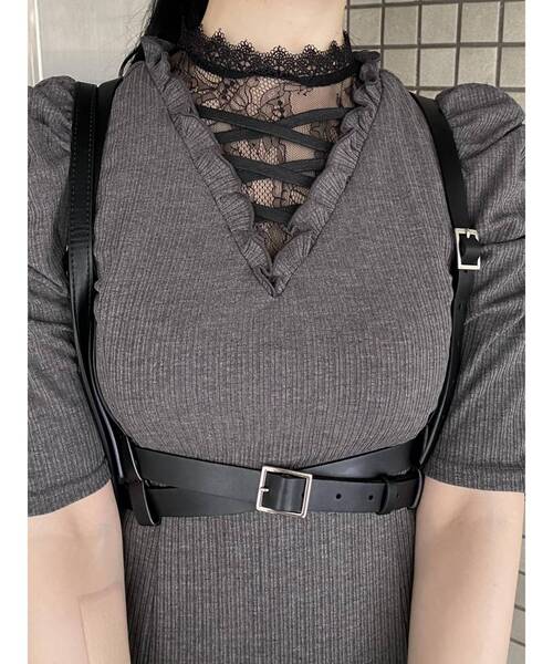 EATME（イートミー）の「FRONTレースアップリブワンピース（ワンピース・レディース・ブラック/グレー/グリーン系その他・FREE）」の5枚目の写真