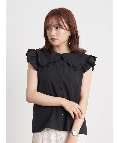 earth music&ecology（アースミュージックアンドエコロジー）の「ノースリーブフリルビックカラーブラウス ＊（シャツ/ブラウス・レディース・ライトグレー/ブラック/オフホワイト・FREE）」の6枚目の写真