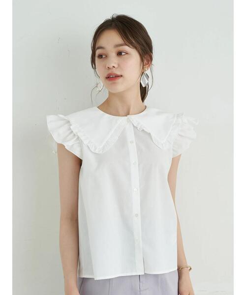 earth music&ecology（アースミュージックアンドエコロジー）の「ノースリーブフリルビックカラーブラウス ＊（シャツ/ブラウス・レディース・ライトグレー/ブラック/オフホワイト・FREE）」の8枚目の写真