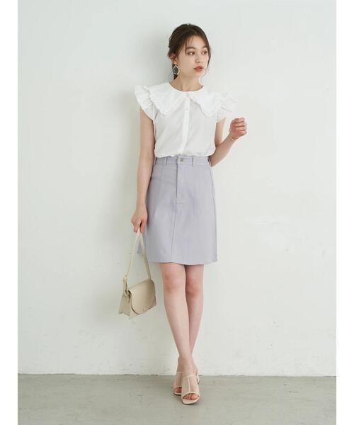 earth music&ecology（アースミュージックアンドエコロジー）の「ノースリーブフリルビックカラーブラウス ＊（シャツ/ブラウス・レディース・ライトグレー/ブラック/オフホワイト・FREE）」の15枚目の写真