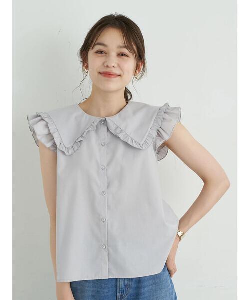 earth music&ecology（アースミュージックアンドエコロジー）の「ノースリーブフリルビックカラーブラウス ＊（シャツ/ブラウス・レディース・ライトグレー/ブラック/オフホワイト・FREE）」の19枚目の写真