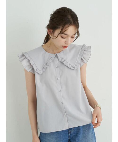 earth music&ecology（アースミュージックアンドエコロジー）の「ノースリーブフリルビックカラーブラウス ＊（シャツ/ブラウス・レディース・ライトグレー/ブラック/オフホワイト・FREE）」の20枚目の写真