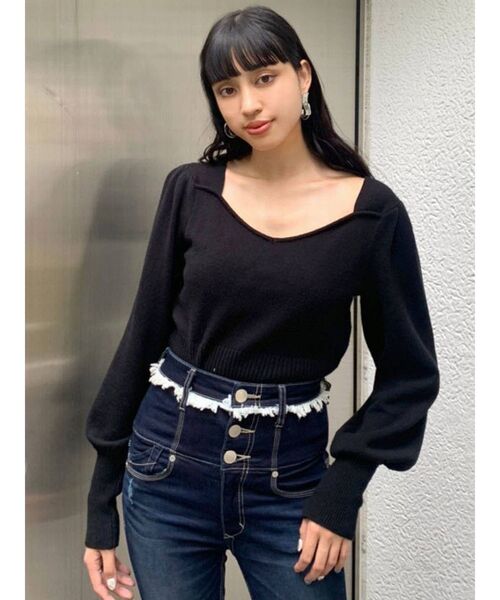 EMODA（エモダ）の「ベルトヘムフリンジハイウエストパギンス（デニムパンツ・レディース・インディゴブルー/ブラック・X-SMALL/MEDIUM/SMALL）」の4枚目の写真