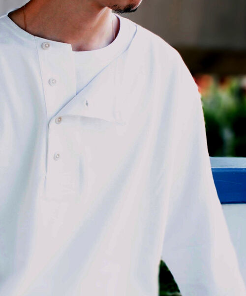GLOSTER(グロスター)の「【GLOSTER/グロスター】変形ヘンリーネック ロングスリーブTシャツ(Tシャツ/カットソー・メンズ・ミント/レンガ/ホワイト・LARGE/MEDIUM)」の4枚目の写真